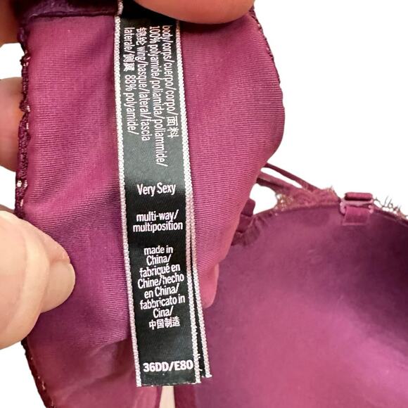 Victoria’s Secret Very Sexy Add 2 Cups Lace Padded Push Up Bra Burgundy Sz 36DD - Picture 6 of 6